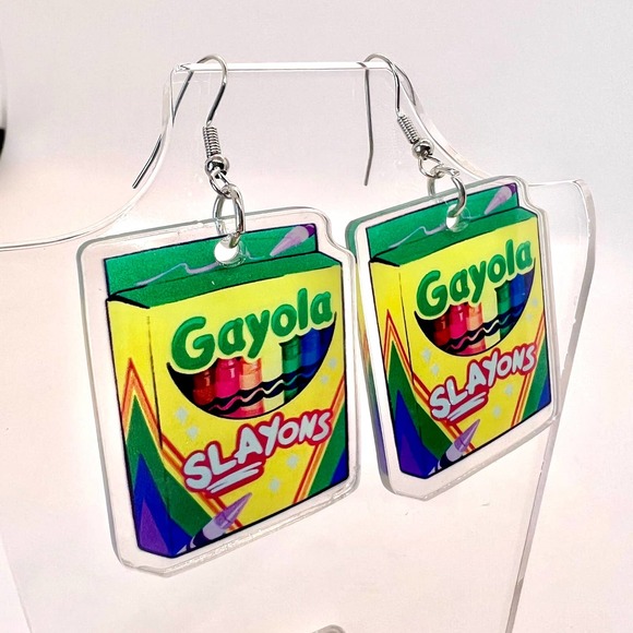 “Slay-Ons” Crayon Earrings - Pride Earrings - Funny Earrings - Statement Earring - Picture 2 of 8